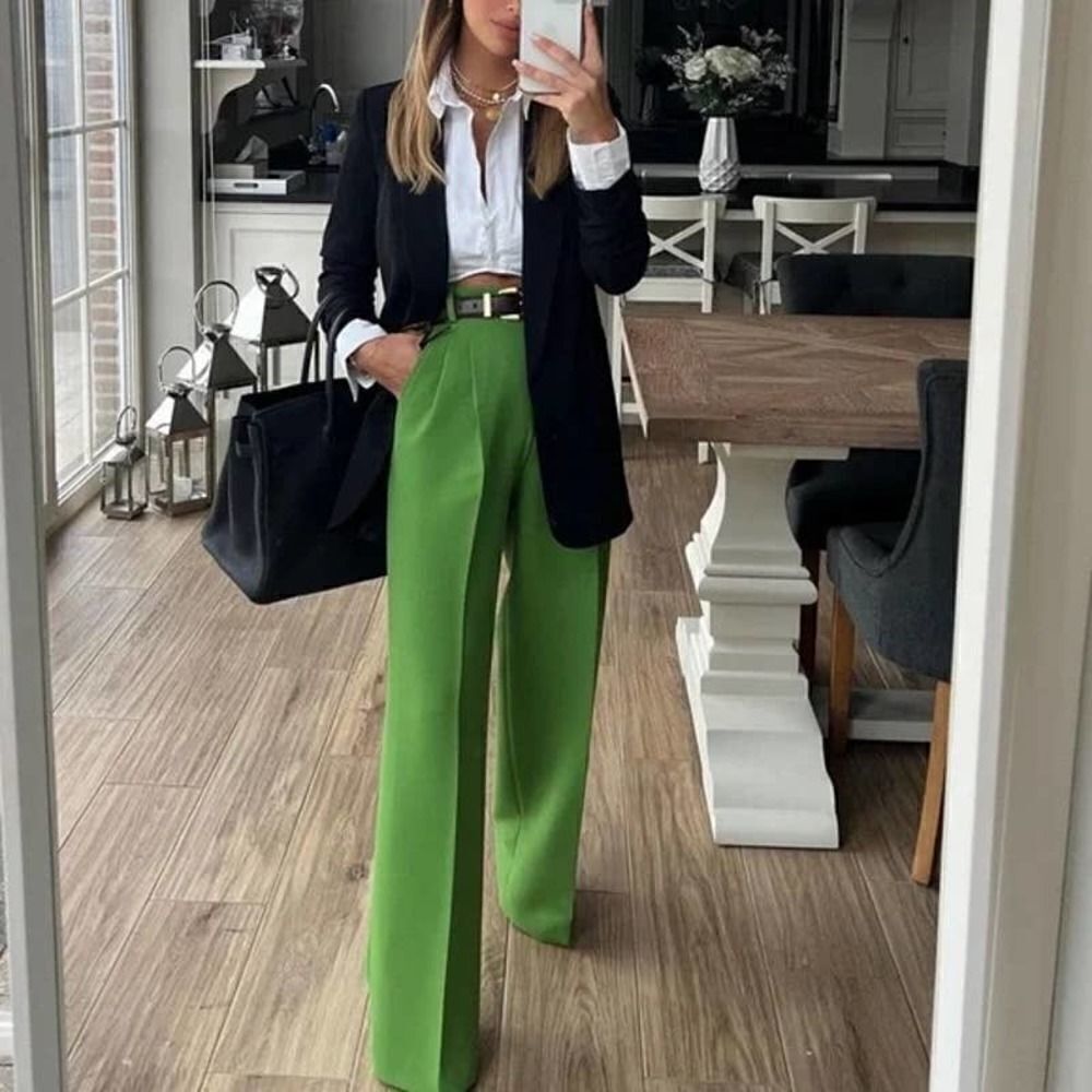 ZARA PLEATED MID RISE PANTS APPLE GREEN